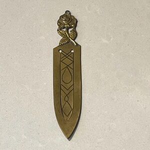 VINTAGE ROSE PETAL METAL BOOKMARK 1950 SIGNED, WITH LOOP